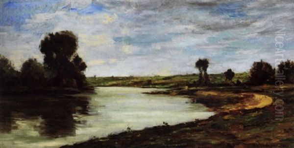 Weite Flusslandschaft Mit Baumen Oil Painting by Charles-Francois Daubigny