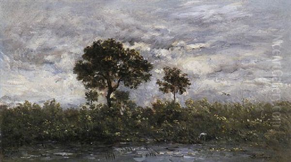 La Mare Aux Cigognes Oil Painting by Charles-Francois Daubigny