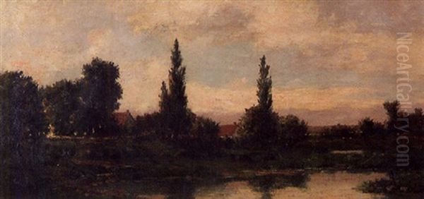 Landscape With Poplars Oil Painting by Charles-Francois Daubigny
