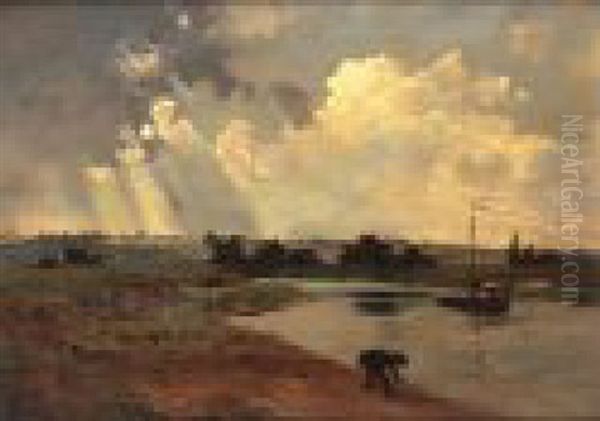 Au Bord De La Riviere Oil Painting by Charles-Francois Daubigny