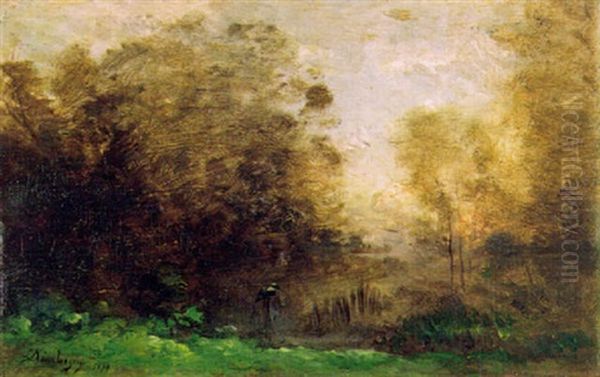 L'etang Aux Herons Oil Painting by Charles-Francois Daubigny