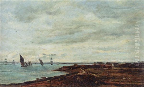 Les Bords De La Tamise A Erith Oil Painting by Charles-Francois Daubigny