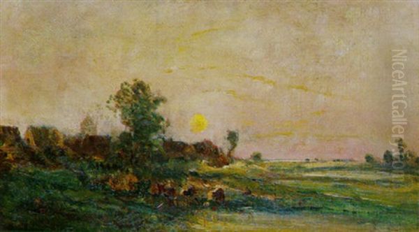 Landschaft Mit Dorf In Der Abenddammerung Oil Painting by Charles-Francois Daubigny