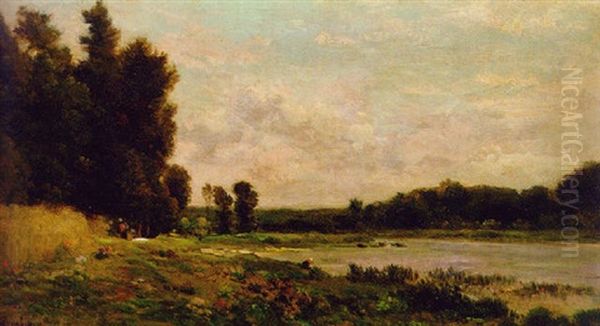 Washerwomen By The River Oil Painting by Charles-Francois Daubigny