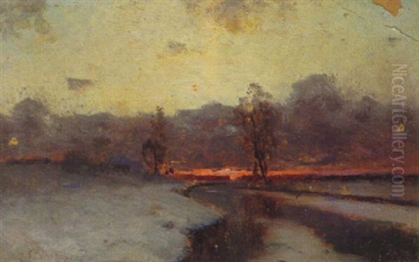 Verschneite Flusslandschaft Oil Painting by Charles-Francois Daubigny