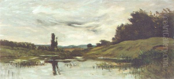 Coucher Du Soleil Sur La Riviere Oil Painting by Charles-Francois Daubigny
