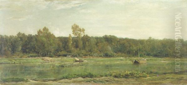 A River Landscape Oil Painting by Charles-Francois Daubigny