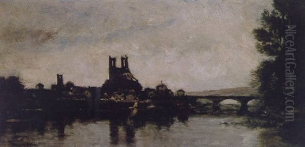 Mantes La Jolie Oil Painting by Charles-Francois Daubigny