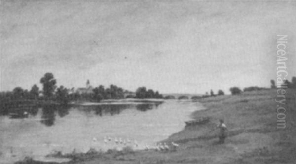 Evening On The Oise Oil Painting by Charles-Francois Daubigny