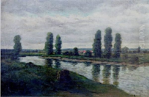 European River Landscape Oil Painting by Charles-Francois Daubigny