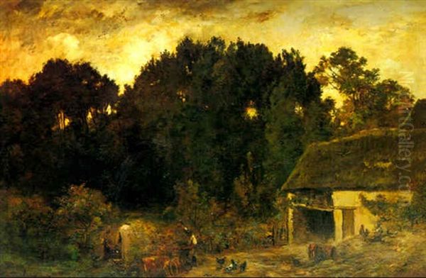 Le Tonnelier Oil Painting by Charles-Francois Daubigny