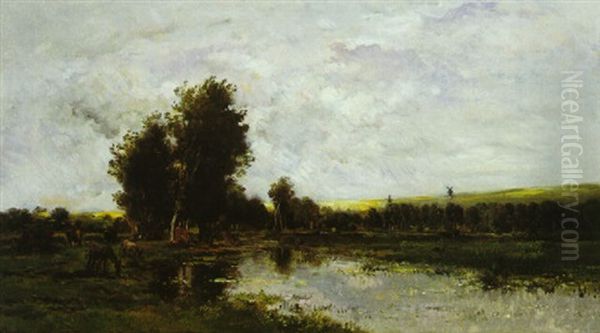 Paturage Au Bord De La Riviere Oil Painting by Charles-Francois Daubigny