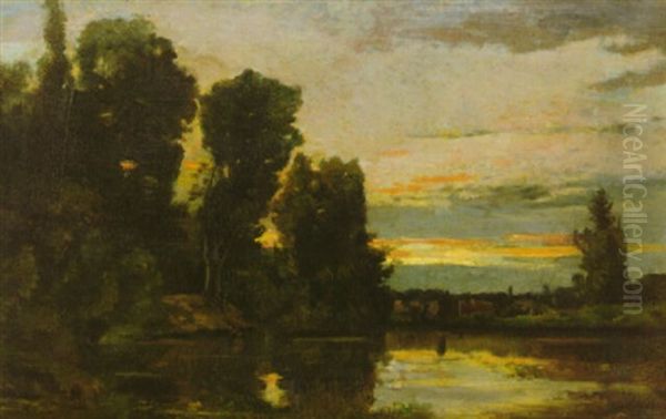 Bords De Riviere, Le Soir Oil Painting by Charles-Francois Daubigny
