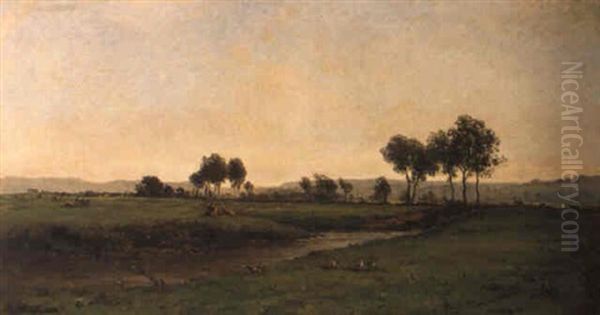 Watermeadows Oil Painting by Charles-Francois Daubigny