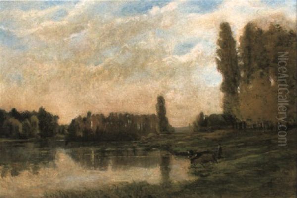 On The Banks Of The Oise Oil Painting by Charles-Francois Daubigny