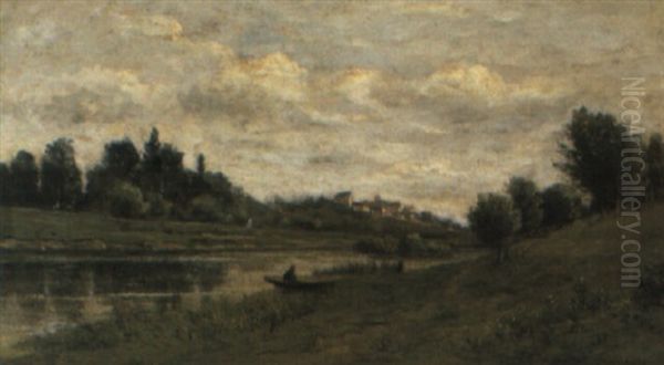 A River Landscape Oil Painting by Charles-Francois Daubigny