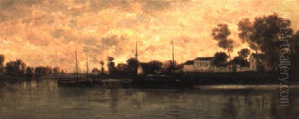 Les Bords De La Seine A Bonnieres Oil Painting by Charles-Francois Daubigny