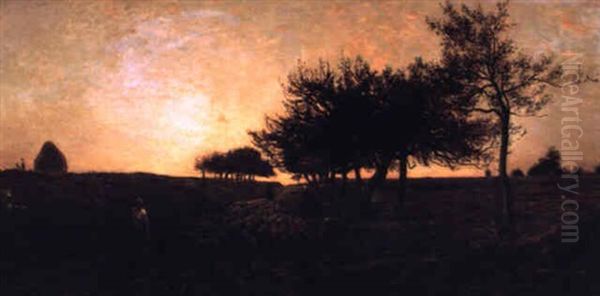 Soleil Couchant Oil Painting by Charles-Francois Daubigny