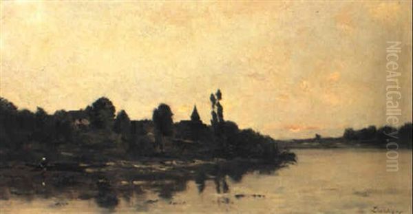 Twilight On The River Seine Oil Painting by Charles-Francois Daubigny