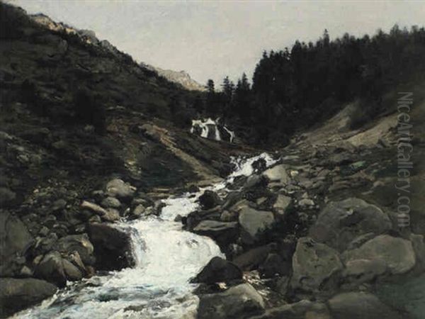 La Mahoura A Cauterets Oil Painting by Charles-Francois Daubigny