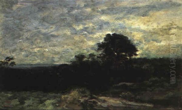 Le Chene Sur La Route De St-jean A Barbizon Oil Painting by Charles-Francois Daubigny