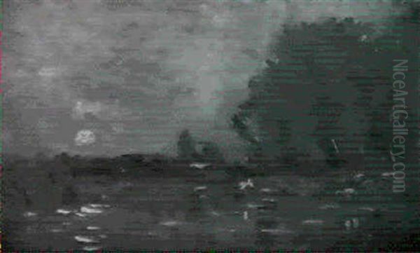 Lever De Lune Sur L'etang De Gylieu Oil Painting by Charles-Francois Daubigny