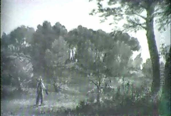 Chasse Aux Cailles, Jagare I Skogslandskap Oil Painting by Charles-Francois Daubigny