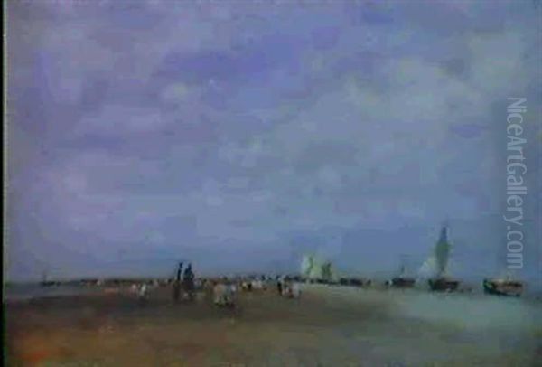 Les Ramasseurs De Coquillages, Trouville Oil Painting by Charles-Francois Daubigny