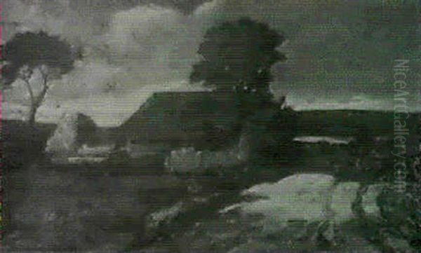 French Farmyard Oil Painting by Charles-Francois Daubigny