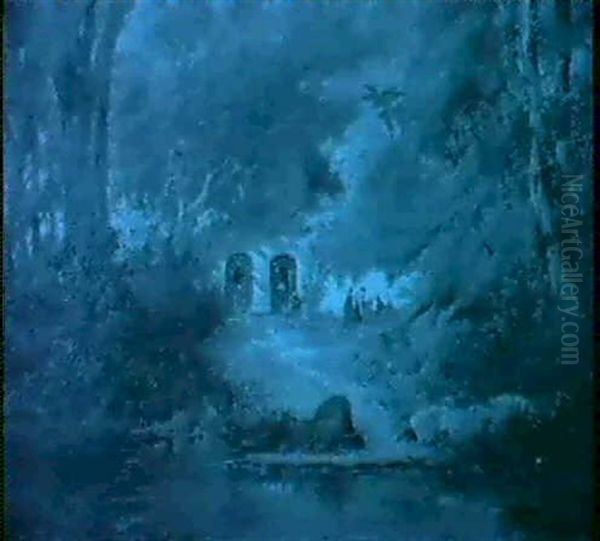 Figures By A Cottage In The Forest Oil Painting by Charles-Francois Daubigny