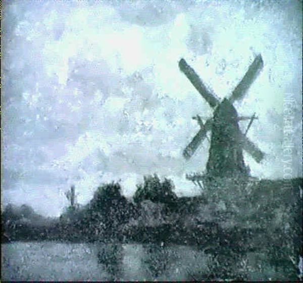 Skymningslandskap Med Vaderkvarn Oil Painting by Charles-Francois Daubigny