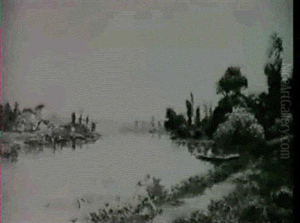 Bord De Riviere Animee Oil Painting by Charles-Francois Daubigny