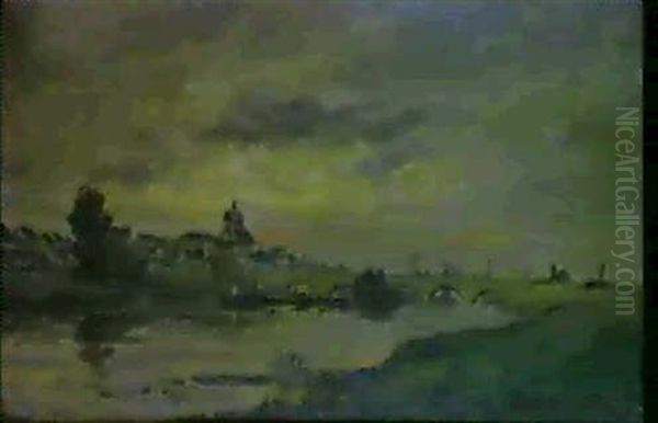 Le Pont Sur Le Fleuve Oil Painting by Charles-Francois Daubigny