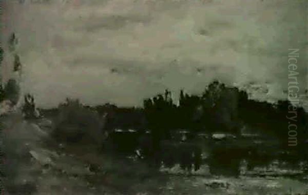 A River Landscape At Sunset Oil Painting by Charles-Francois Daubigny