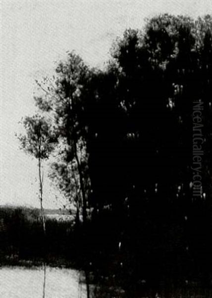 Soleil Couchant Pres D'une Mare Oil Painting by Charles-Francois Daubigny