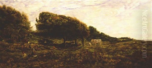 Paysage A Villerville Oil Painting by Charles-Francois Daubigny