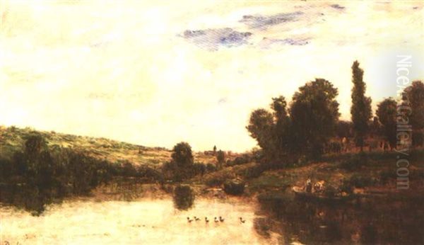 Les Canards Oil Painting by Charles-Francois Daubigny