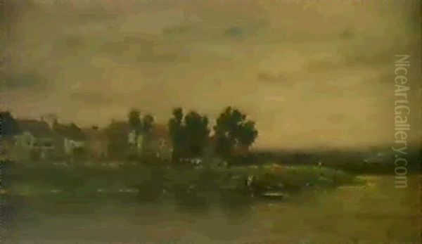 Dorf Am Fluss Oil Painting by Charles-Francois Daubigny