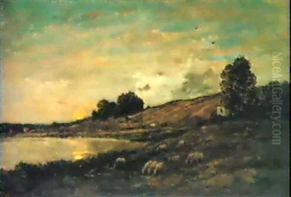 Troupeau De Moutons Au Bord Dela Riviere Oil Painting by Charles-Francois Daubigny