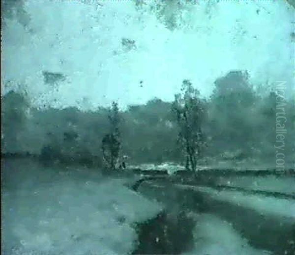 Winterliche Flusslandschaft Oil Painting by Charles-Francois Daubigny