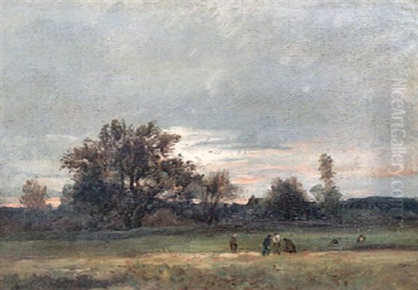 La Cueillette Des Pois A Auvers Oil Painting by Karl Pierre Daubigny