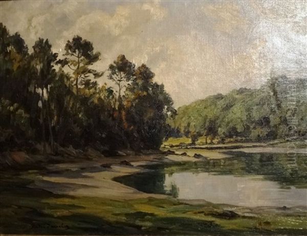 Paysage A L'etang Borde D'arbres Oil Painting by Andre Eugene Dauchez