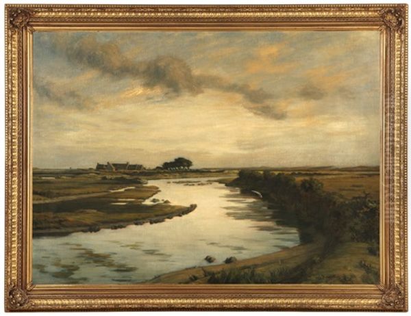 River Through A Brittany Moors Landscape Oil Painting by Andre Eugene Dauchez