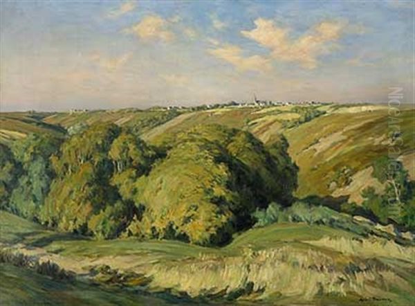 Stadt Uber Hugeliger Landschaft Oil Painting by Andre Eugene Dauchez