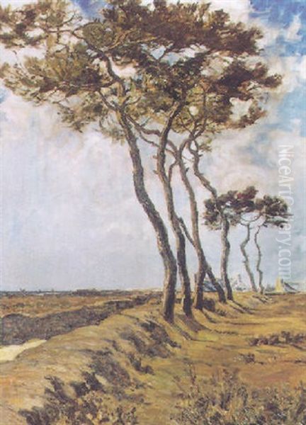 Chemin Et Chaumieres Au Pays Bigouden Oil Painting by Andre Eugene Dauchez