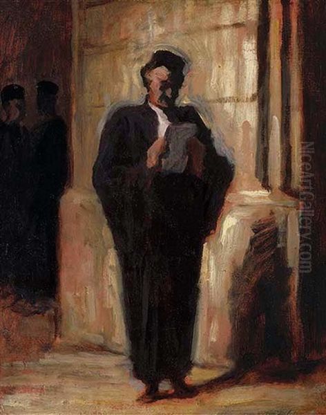 L'avocat Lisant (dans La Salle Des Pas-perdus - La Lecture Du Placet) Oil Painting by Honore Daumier