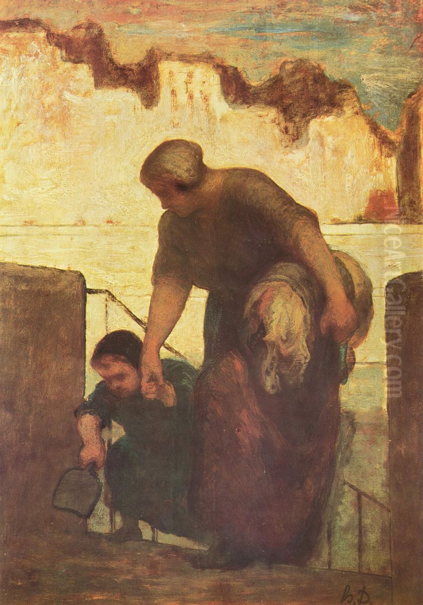 Die Wascherin Oil Painting by Honore Daumier