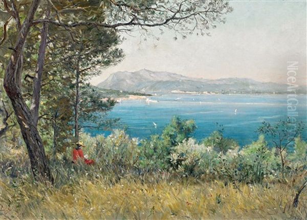 Lesende Frau In Den Hugeln Oberhalb Der Cote D' Azur Oil Painting by Eugene Baptiste Emile Dauphin