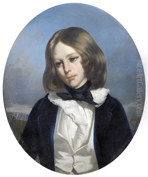 Portrait D'enfant En Buste Dans Un Ovale Peint Oil Painting by Anatole Dauvergne