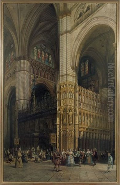 Interieur De La Cathedrale De Tolede Oil Painting by Adrien Dauzats